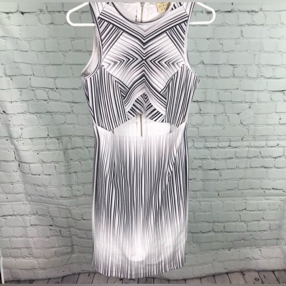 NWT Torn by Ronny Kobo Black and White Geometric Cutout Dress
